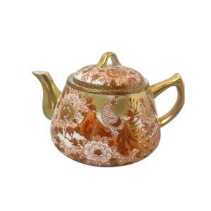 Vintage Porcelain Teapot Gold Peacock Floral Pattern Handled Lid